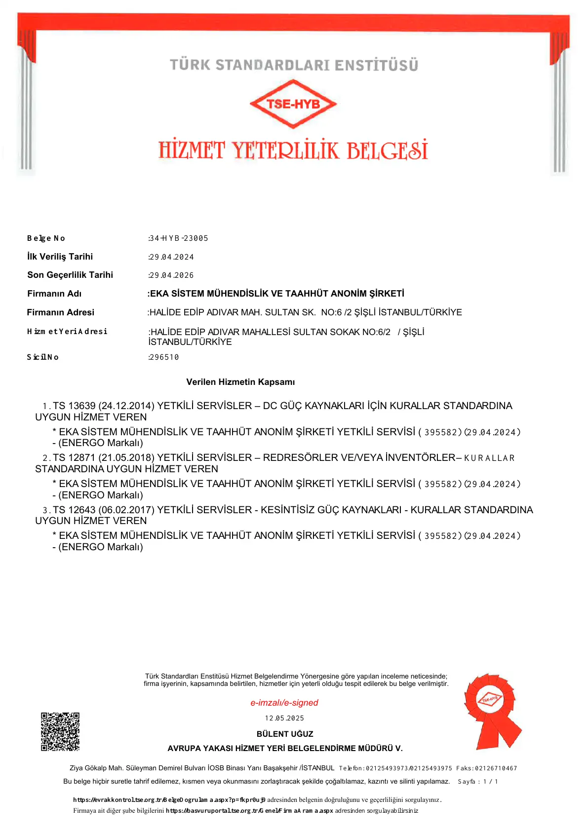 TSE-HYB Hizmet Yeterlilik Belgesi — arşiv ön izlemesi